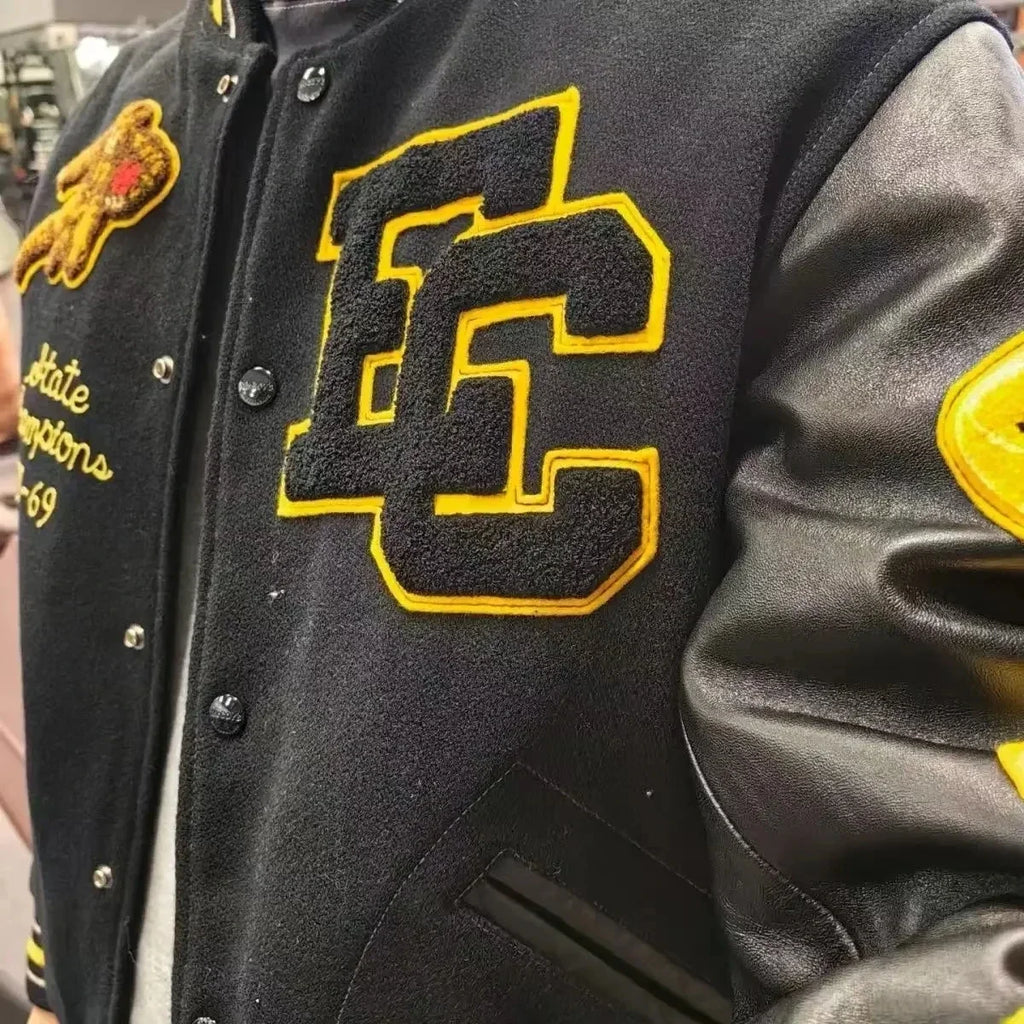 Embroidery Varsity Jacket Men PU Leather Sleeves Oversized Bomber Jackets Women Baseball Coats Streetwear Men Clothing