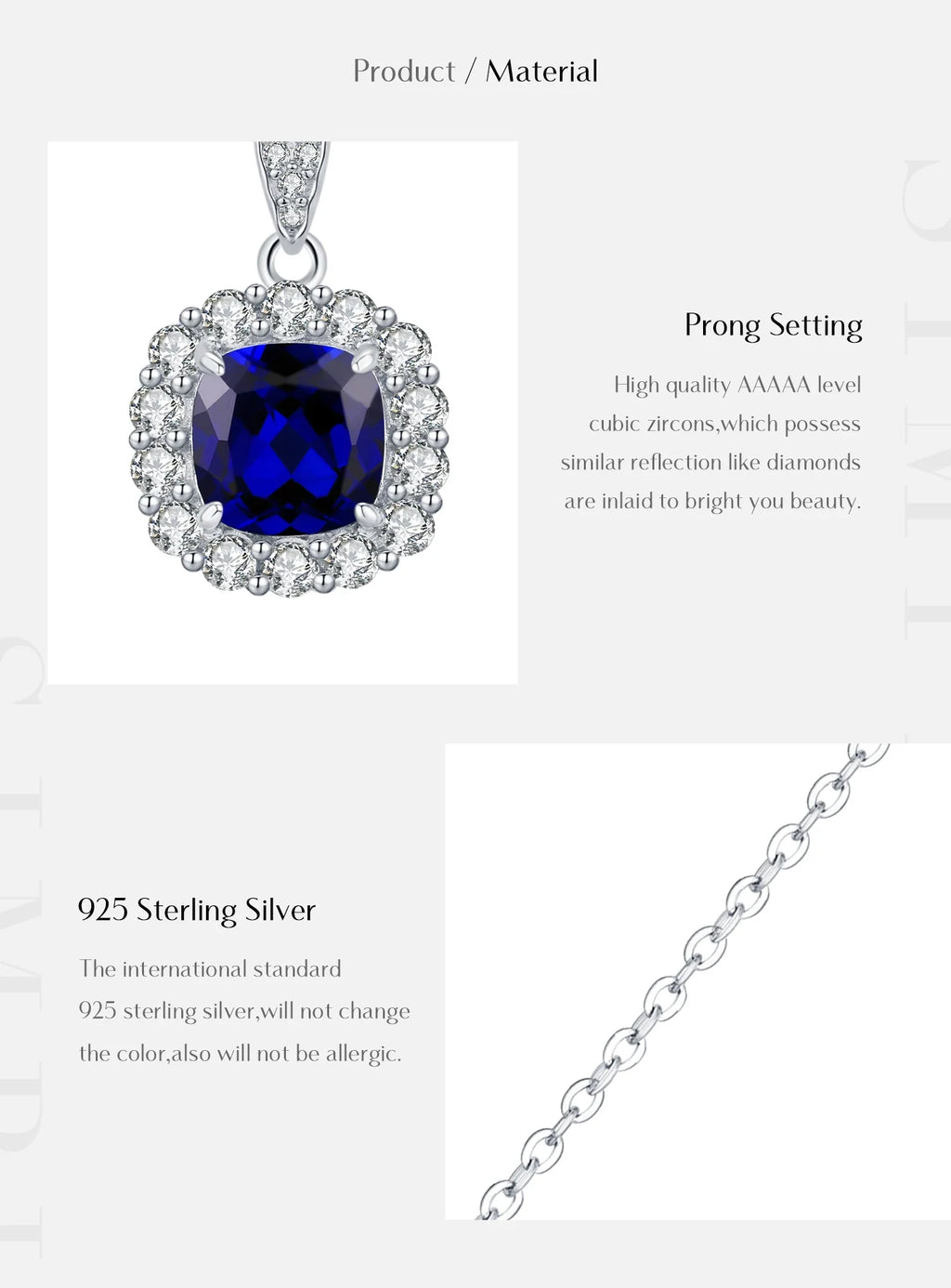 925 Sterling Silver Elegant Luxury Geometric Royal Blue Zirconia Pendant Necklaces For Women Anniversary Fine Jewelry