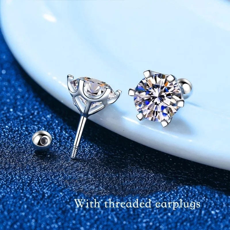0.5-2ct Moissanite Screw Stud Earrings D Color 925 Sterling Silver Diamond Earrings For Women Wedding Fine Jewelry