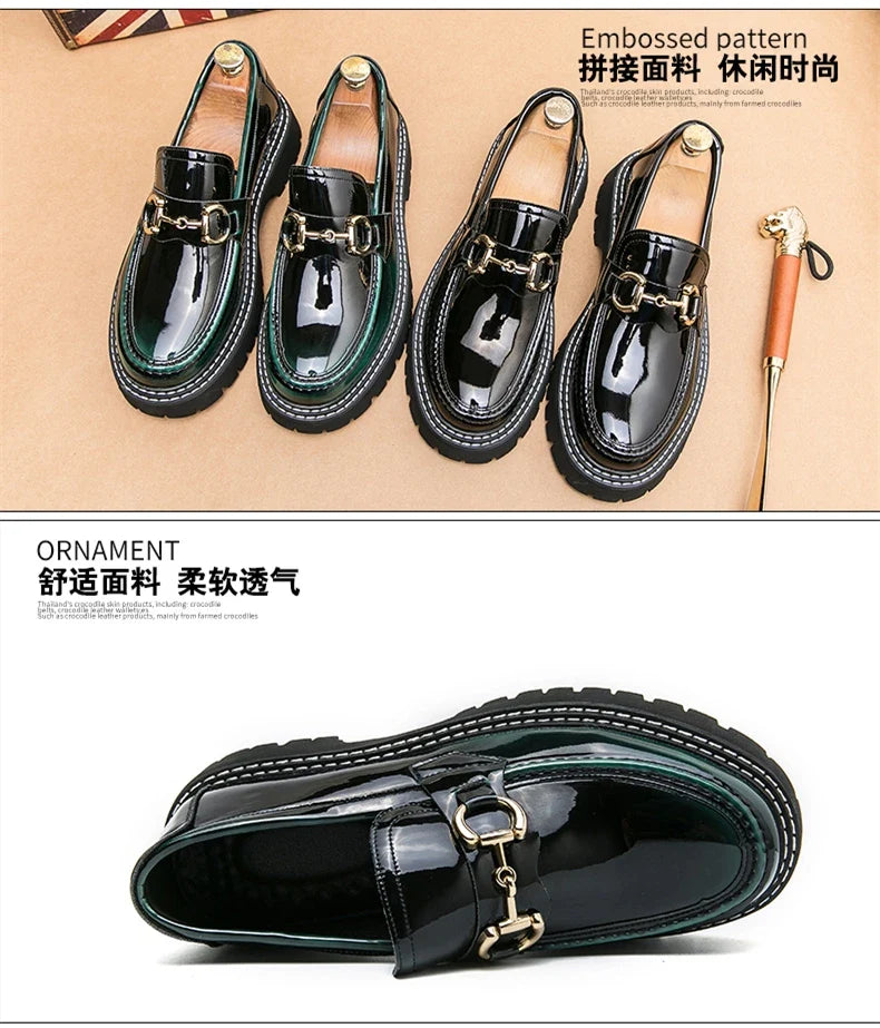 New Men Patent Leather Loafers Fashion Casual Shoes Male Thick Sole Increased Height Slip On Breathable Comfortable Driving Shoe