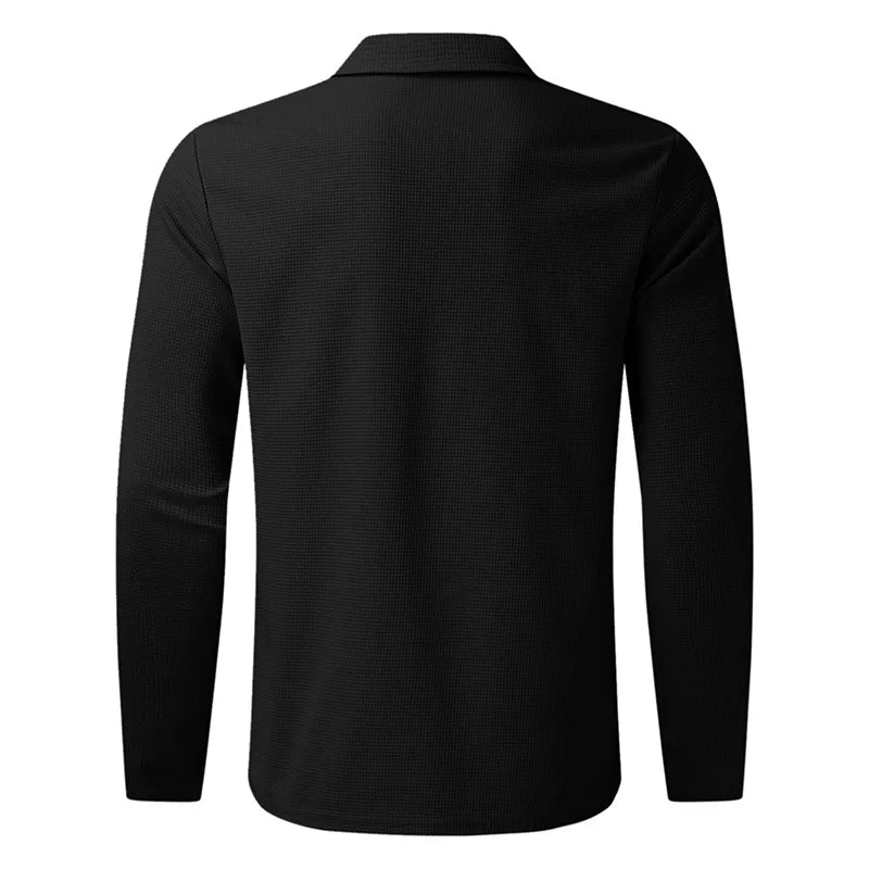 2024 men's new waffle long-sleeved lapel zipper cardigan casual sports suit