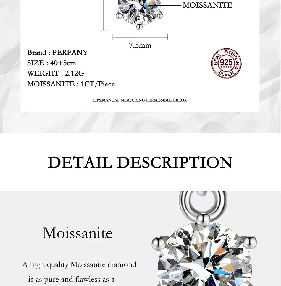 0.5-5CT Moissanite Necklace for Women S925 Pure Silver Classic Six Claw Round Diamond Pendant Minimalist Wedding Jewelry