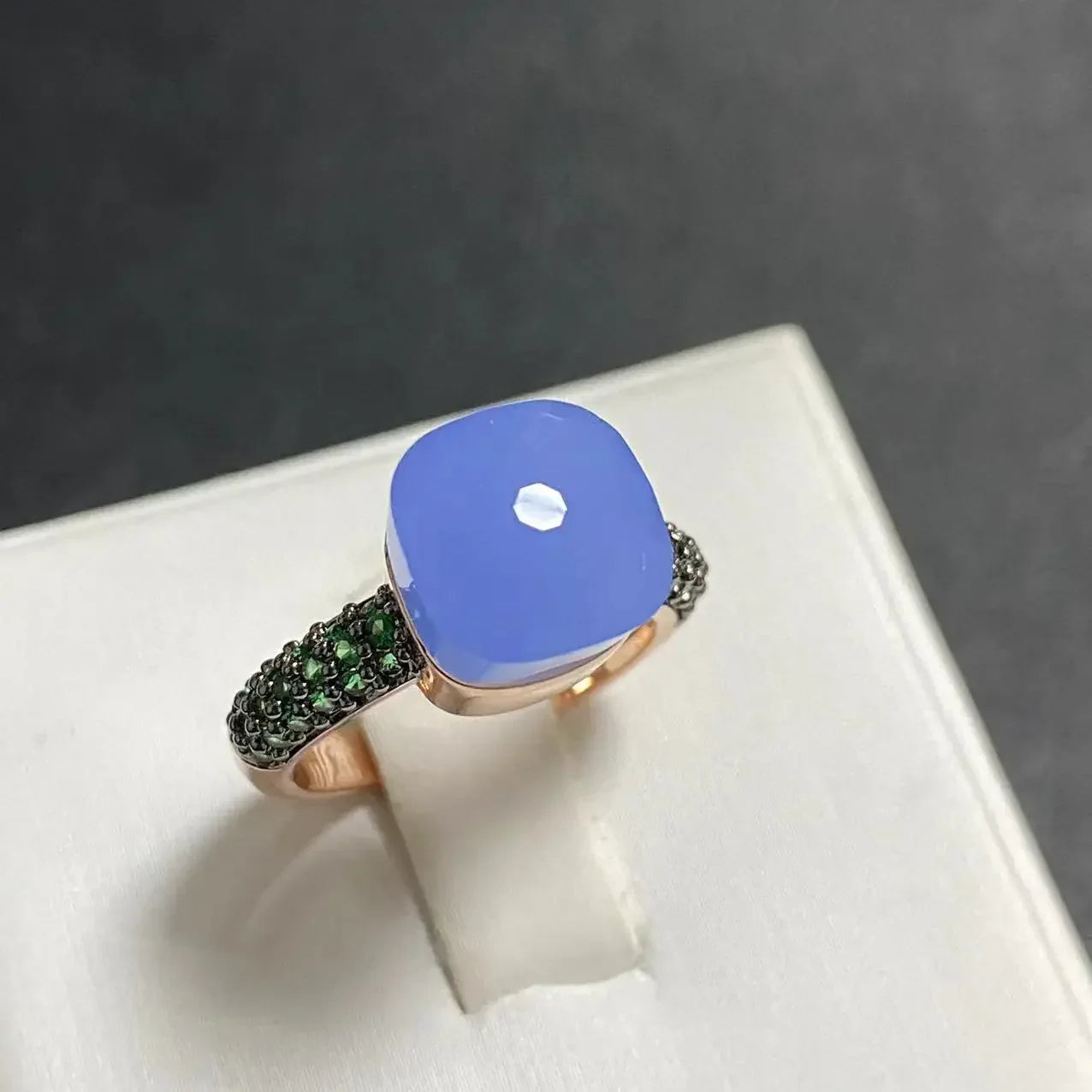 Emerald Ring for Women Green Zircon Inlay Rose Gold & Black Gun Plated 30 Colors Candy Crystal Style Jewelry Birthday Gift