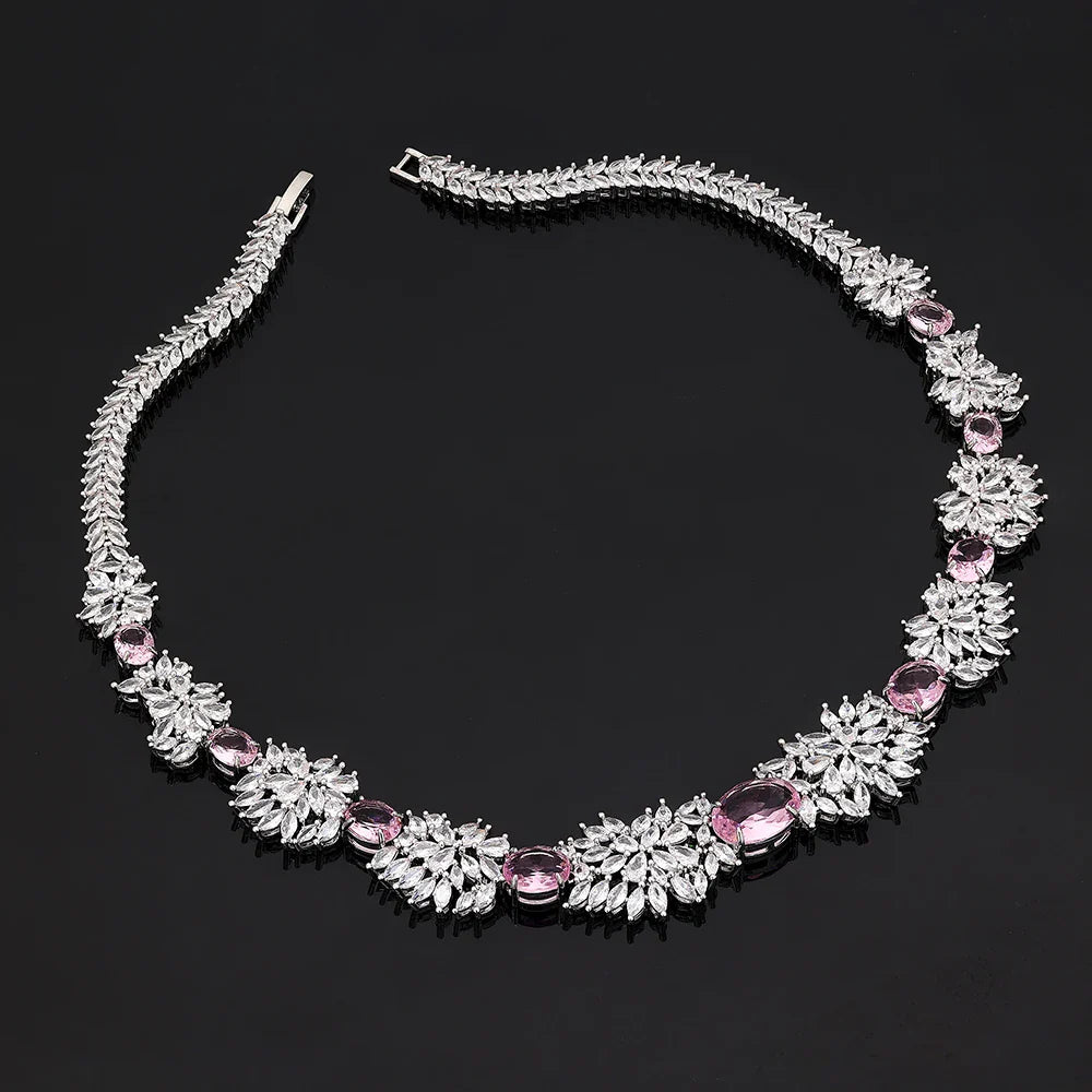 2025 New 4-piece Bride Zirconia Full Set Women's Party Jewelry, Luxury Dubai Nigeria CZ Luxury Crystal Wedding Necklace Set