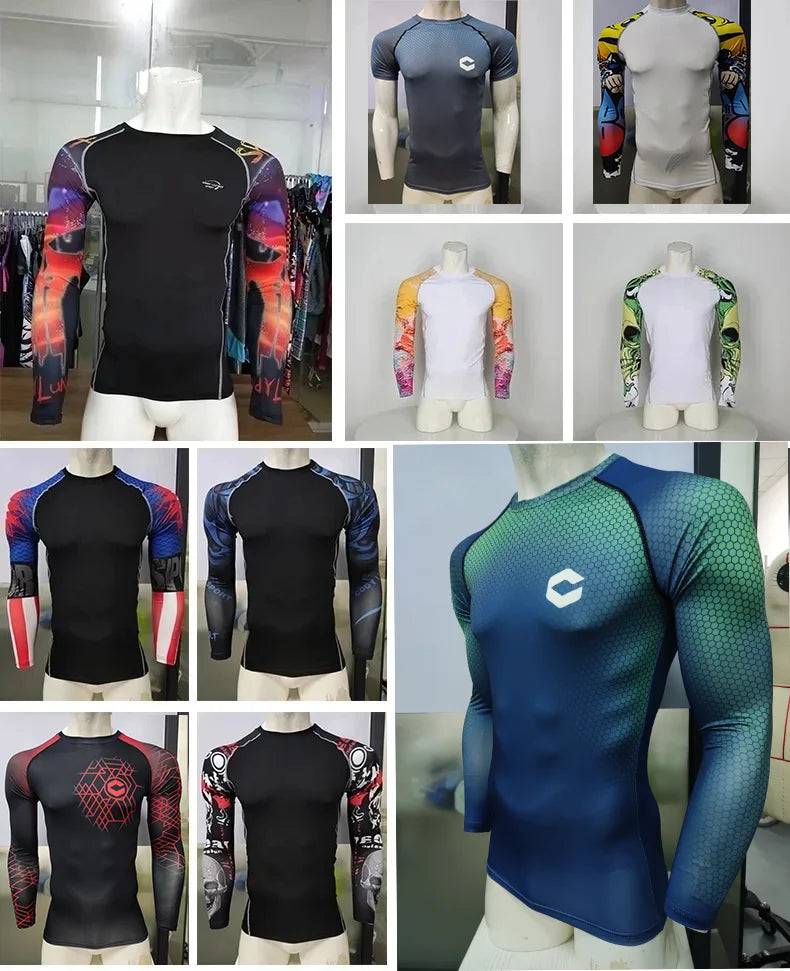 Men's Sports T -shirt Quickly Drying Bodybuilding Fitness Tight Rashguard UV Protection Swimsuit Swimming Shirt Surfing Rash