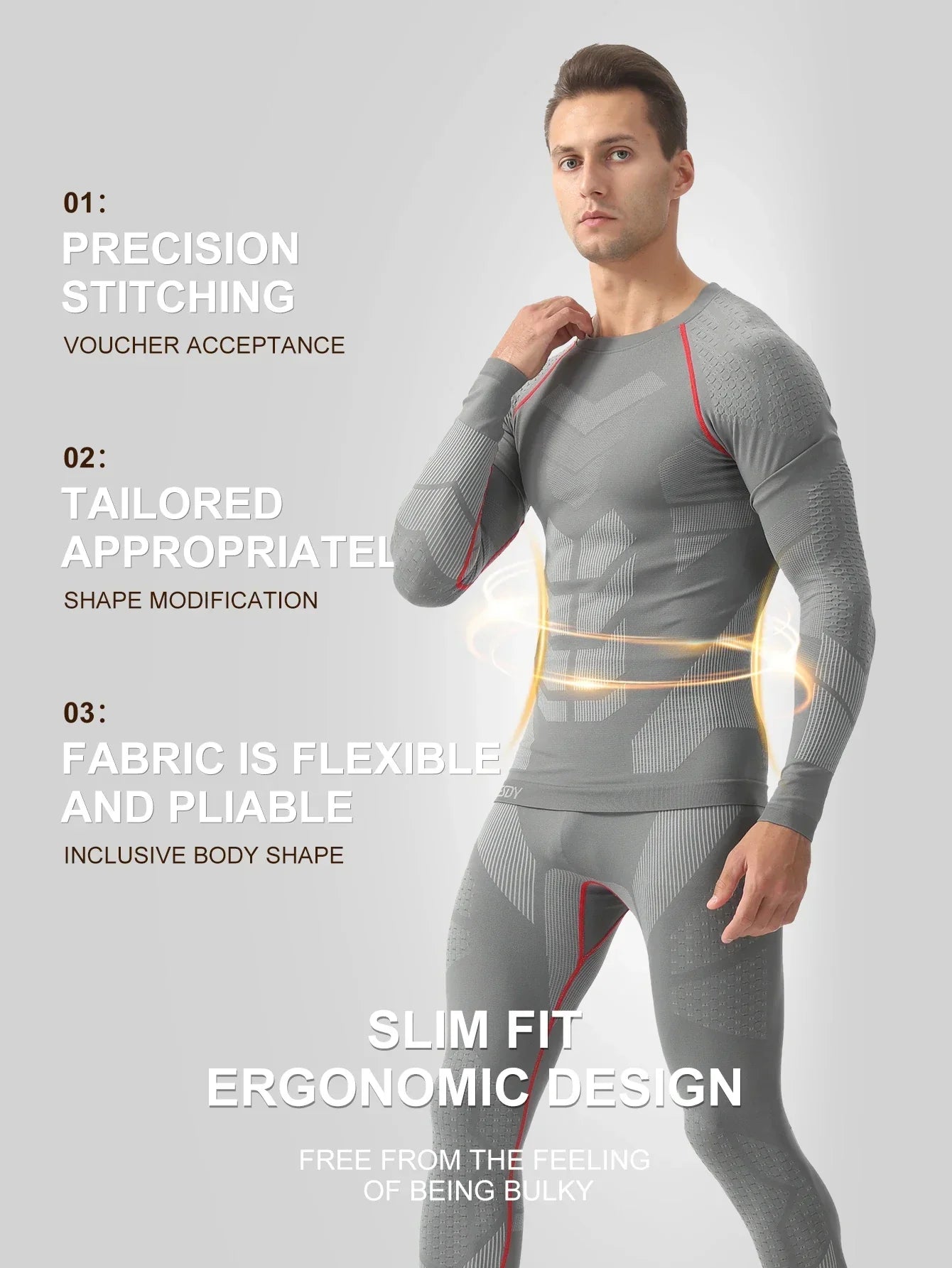 Men's Sports Compression Thermal Suit Winter Thermal Compression Long-Sleeve Long Pants Breathable High-Elastic Cold-Proof Sports Suit Winter Outdoor Sports Climbing Fishing