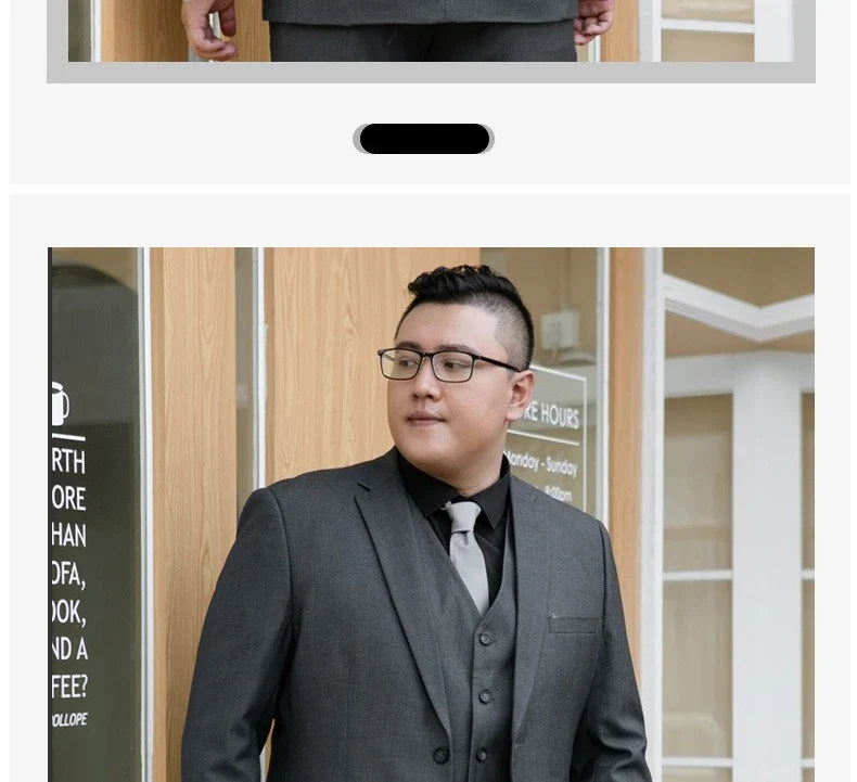 Plus Size Man Suit Set Solid Color Single Breasted Jacket Vest Pants For Host Groom Groomsmen Grey Black Navy 3-Piece Suit Set