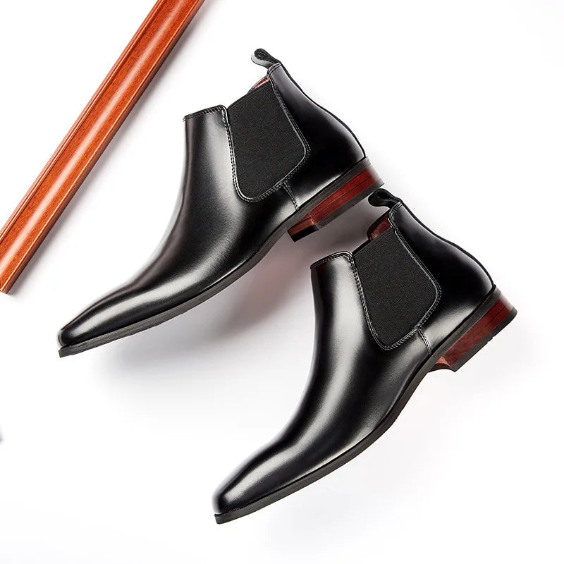 Elegant Simple Men Leather Boots Long Tip Square Toe British Chelsea Boots for Men Formal Business Luxury Shoes Spring Winter
