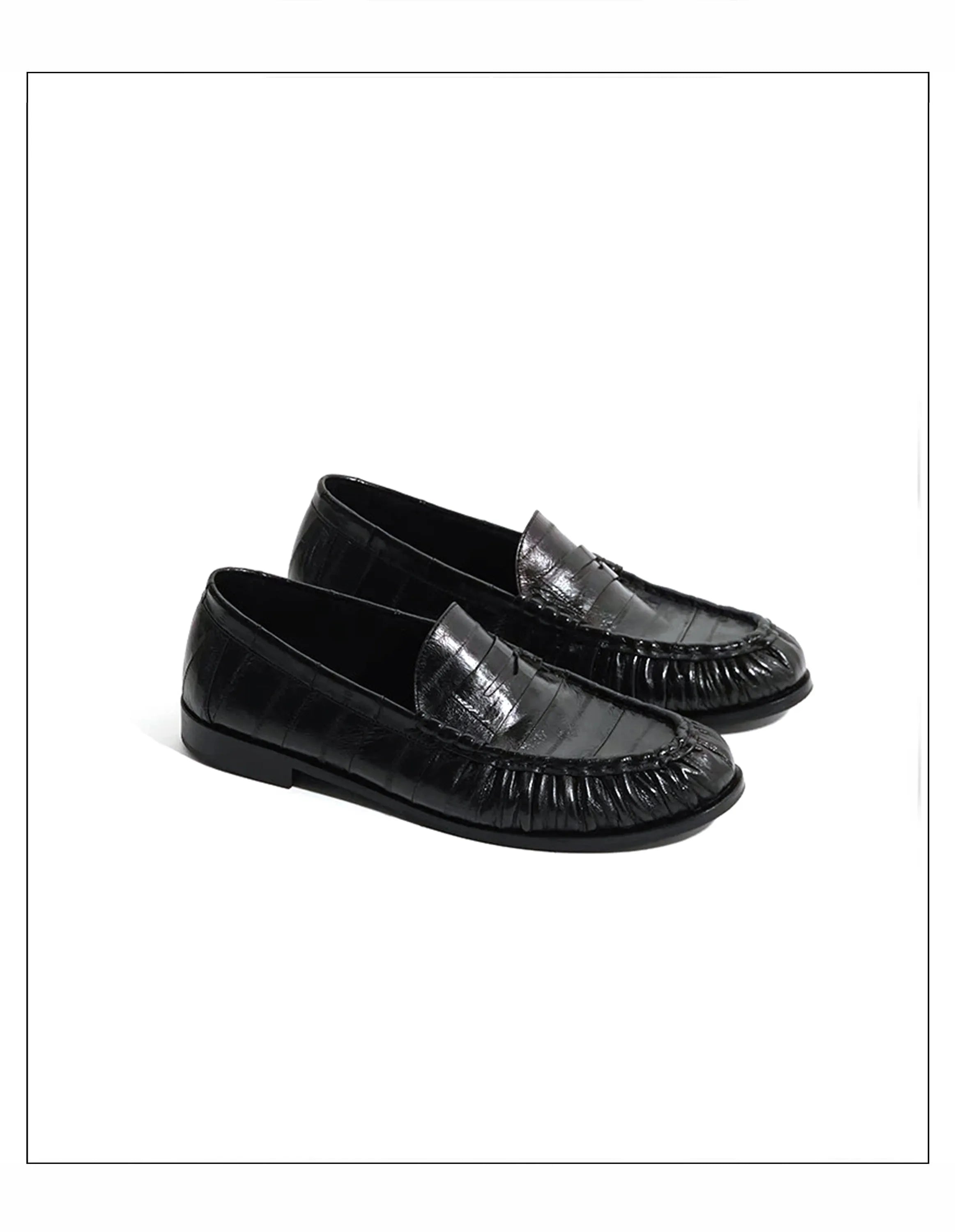 Loafers for men's eel skin pleated design a top layer cowhide slip in formal dress shoe suitable for casual work and commuting
