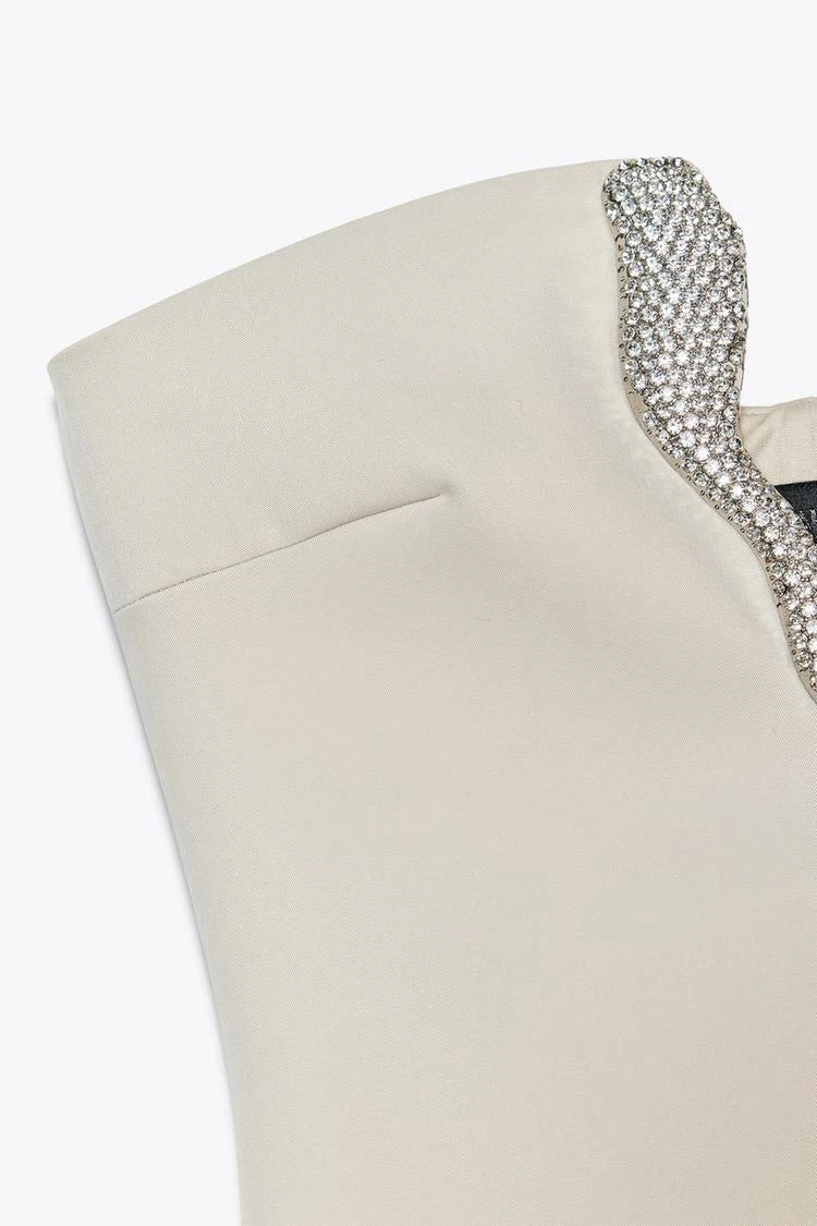 Summer New Women's Asymmetric Collar Jewelry Embellied Patchwork Lined ort Dr Ele High Waist Svel Bodycon