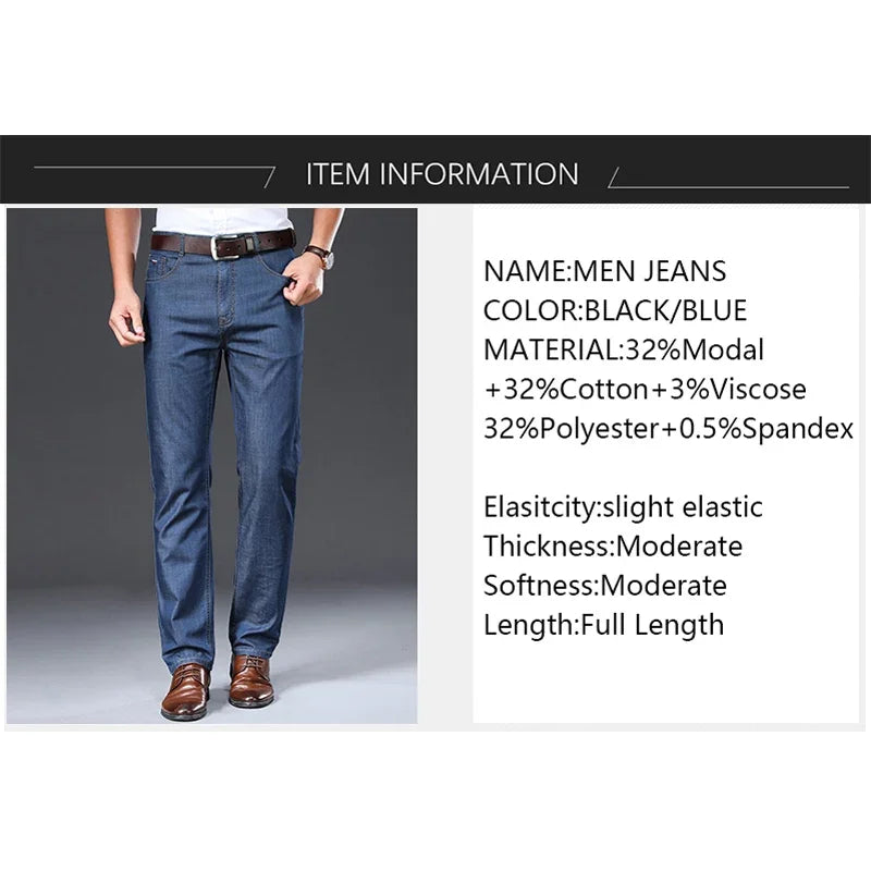 BROWON Brand 2025 Men Jeans Summer Thin Breathable Soft Mid Straight Regular Men's Jeans Trousers Vintage Mens Clothing