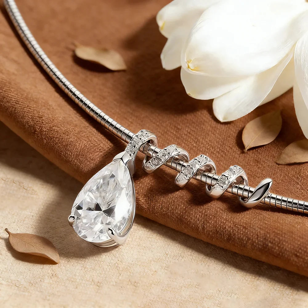 All Moissanite  Necklace with Waterdrop Snake Pendant 925 Sterling Silver 3/5Carat Pear Cut Lab Diamond Hard Choker for Women