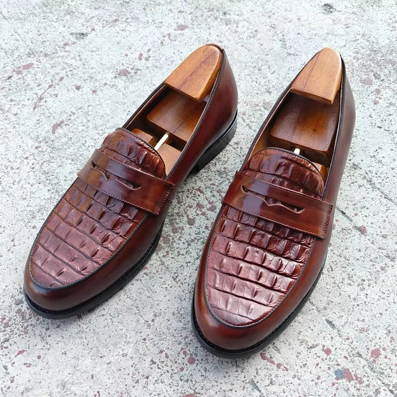 Men Loafers Slip-On Shoes Genuine Crocodile Print Leather Handmade Business Casual Driving Footwear Comfortable Loafers for Men