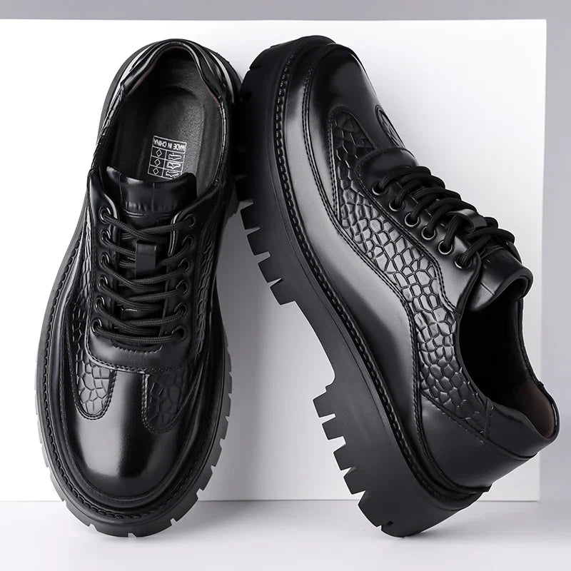 Retro Brown Men's Banquet Leather Shoes Thick Soled Wear-resistant Work Shoes2025 Classic Brand Men's Business Dress Shoes