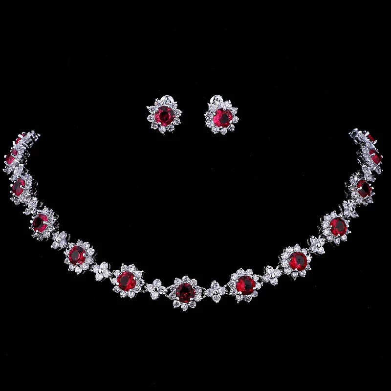 Classic Hot Sale 5 Colors Options High Quality Round Zirconia Jewelry Sets for Elegant Women Wedding Dress Accessories