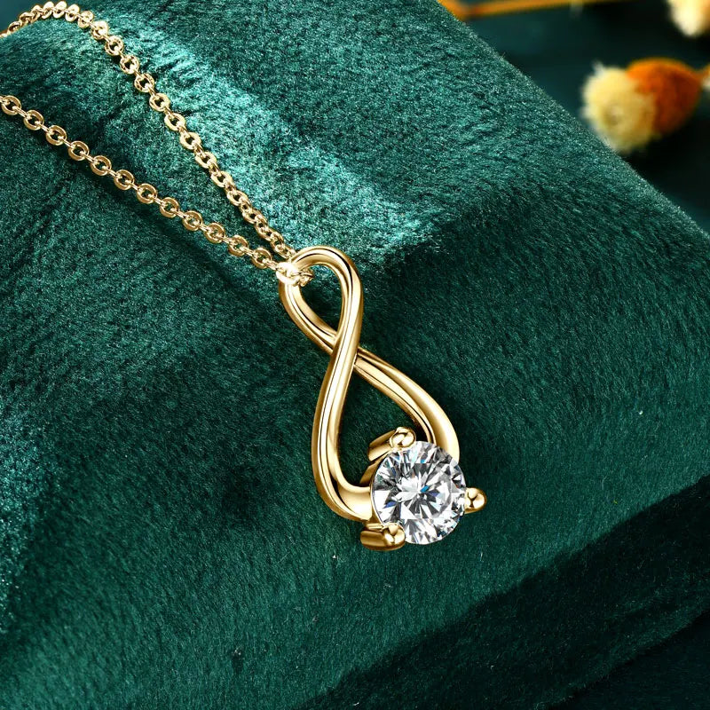 Collier Argent 925 Sterling Silver Pendant Necklace Certified 6.5mm Round Cut Moissanite Infinity Necklace for Women