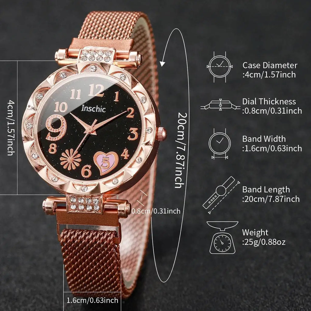 2PCS Fashion Women's Watches Set Magnet Buckle Mesh Strap Analog Quartz Watch Star Bracelet Set Reloj Mujer