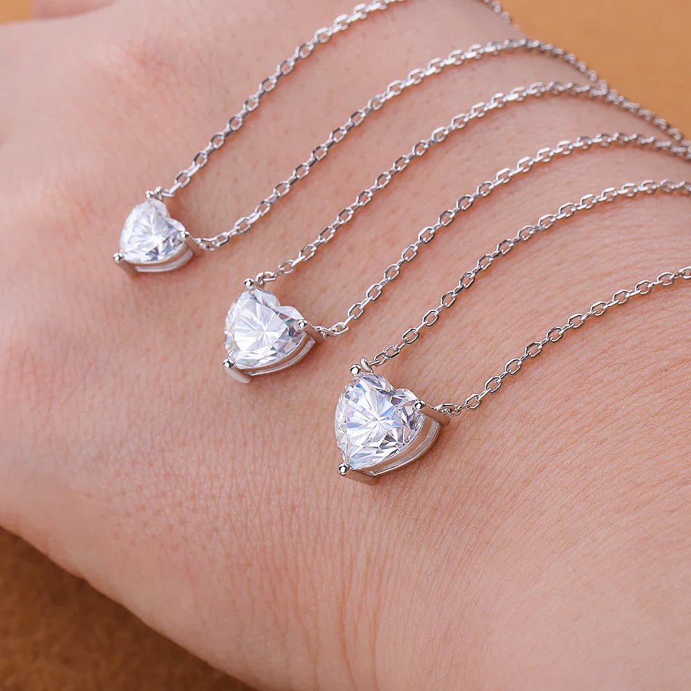 1/2/3ct Heart Cut Moissanite Pendant Necklace S925 Pure Silver Plated 18K Gold Women Necklace jewelry Gift GRA Certified
