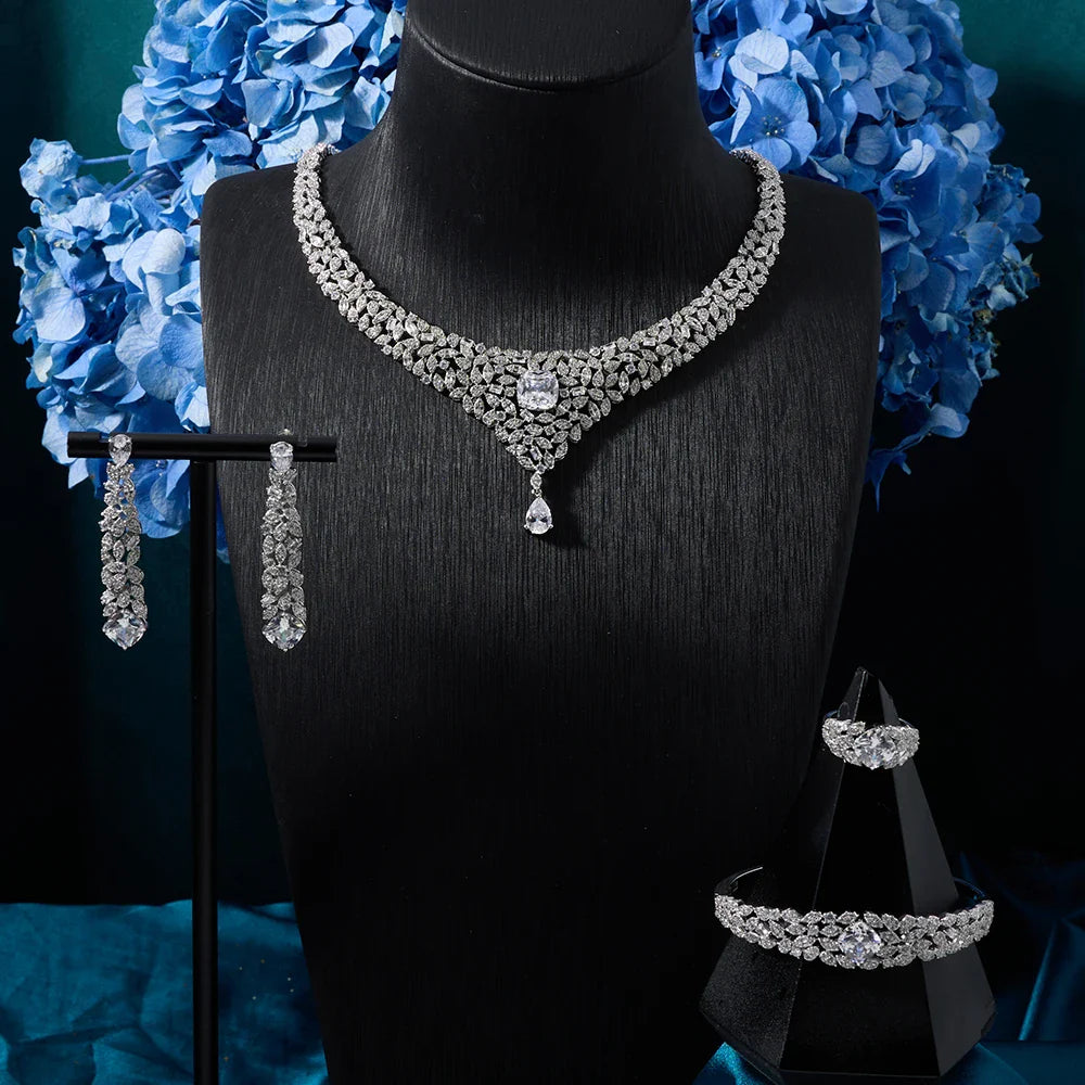 Women Necklace Sets Cubic Zirconia Bridal Jewelry DuBai Saudi Wedding Engagement Party Festival Jewel Accessory