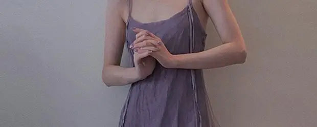 Slimming Effect Purple Mesh Ankle-Length Dress Women's plus Size Strapless Gown Korean Style High Waist A-Line Skirt
