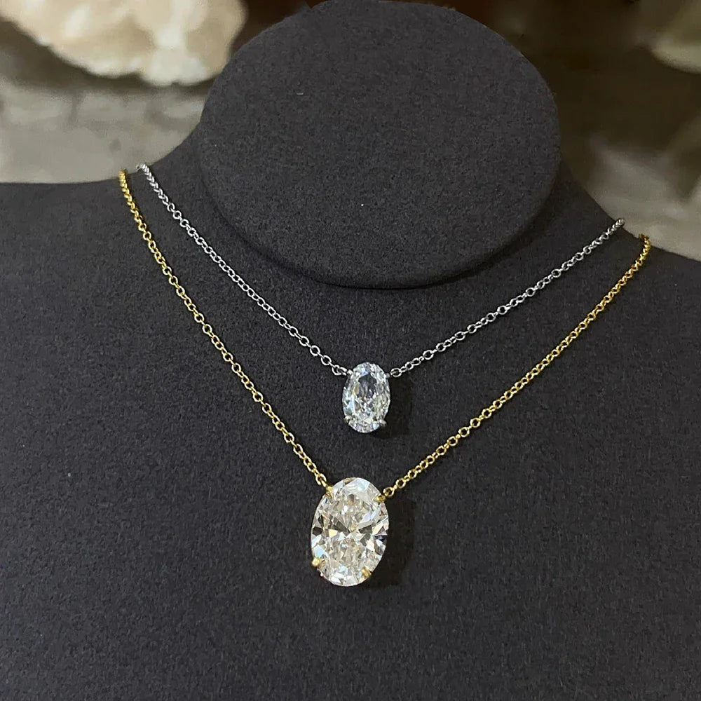 1/2/3carat Solitaire Oval Cut Moissanite Diamond Pendant for Women 18kYellow/Rose Gold Plated S925 Silver Minimalist Neck Chain