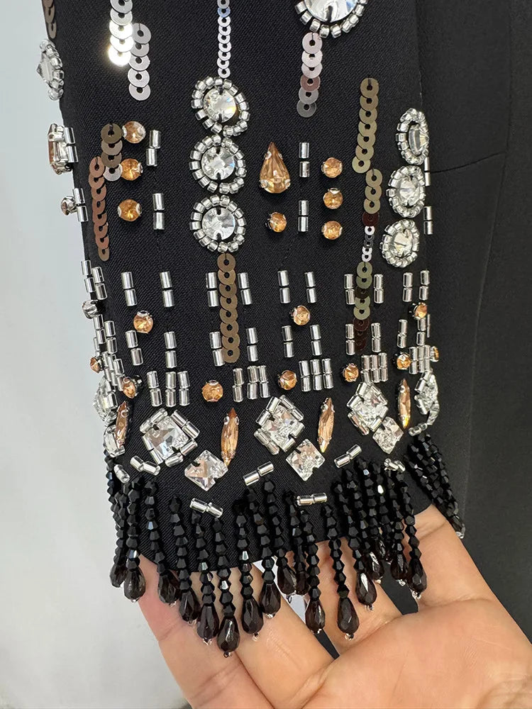 Newest Fashion 2026 S/S Designer Vestido Women's Half Sleeve Stunning Beaded  Long Maxi Dress