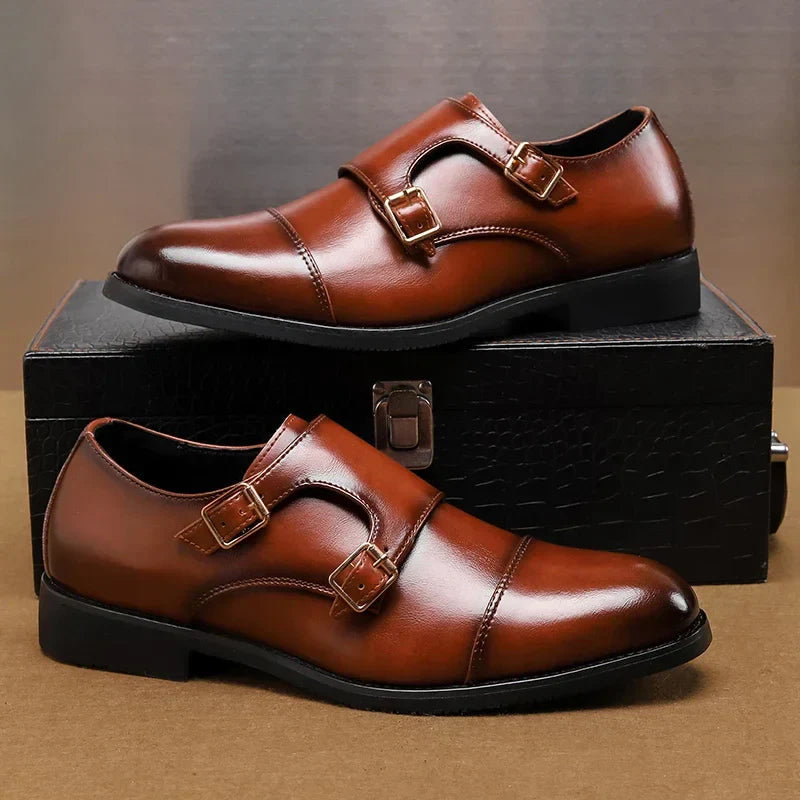 Men leather brogue oxford shoes vintage carved handmade round toe casual formal footwear