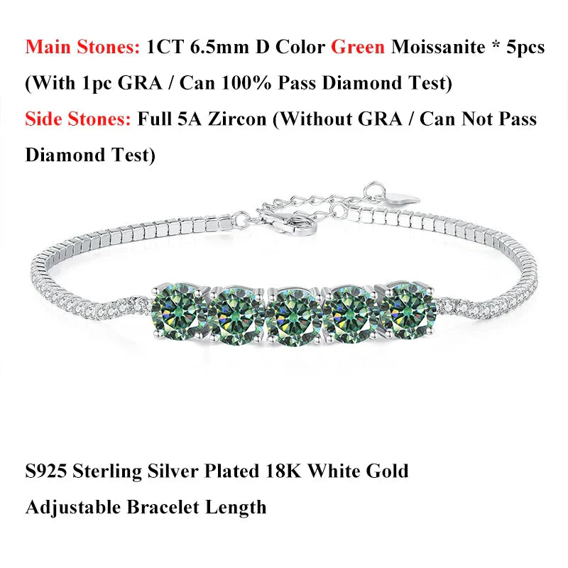 Pink Blue Green Moissanite Diamond Link Bracelet 6.5mm 5cttw for Woman 925 Silver Plated 18K Adjustable Chain Bracelets