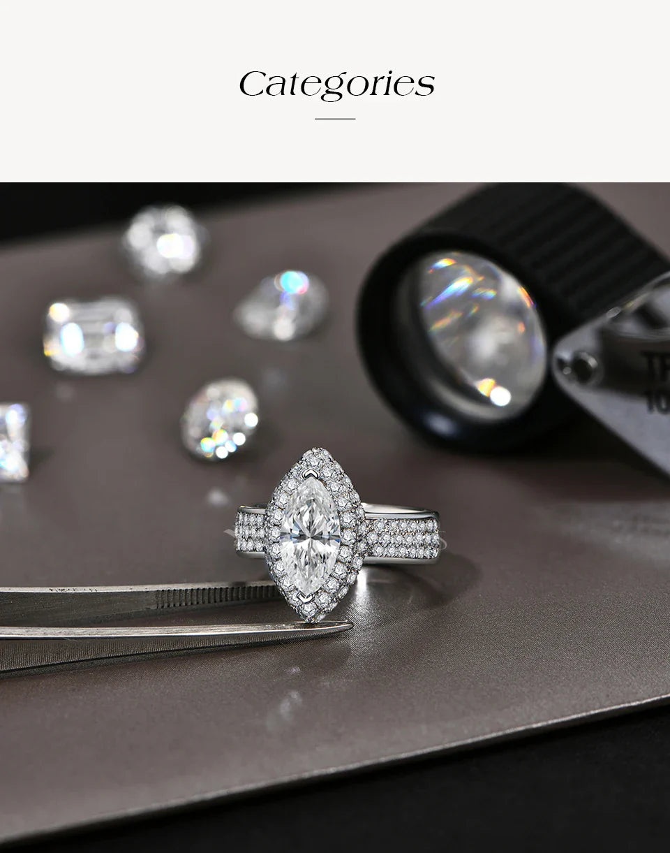 Marquise 2CT Moissanite Rings for Women 12*6mm D Color Diamond Real 925 Sterling Silver Luxury Anniversary Jewelry Gift