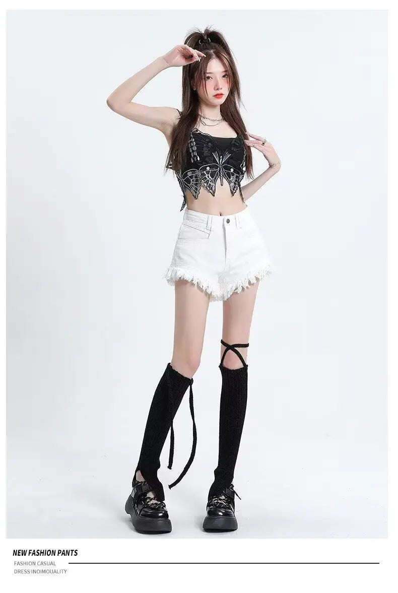 Women's Pear-shaped Friendly Denim Shorts 2026 Summer New High Waist Frayed Hem Casual Streetwear Wide Leg Hot Pants