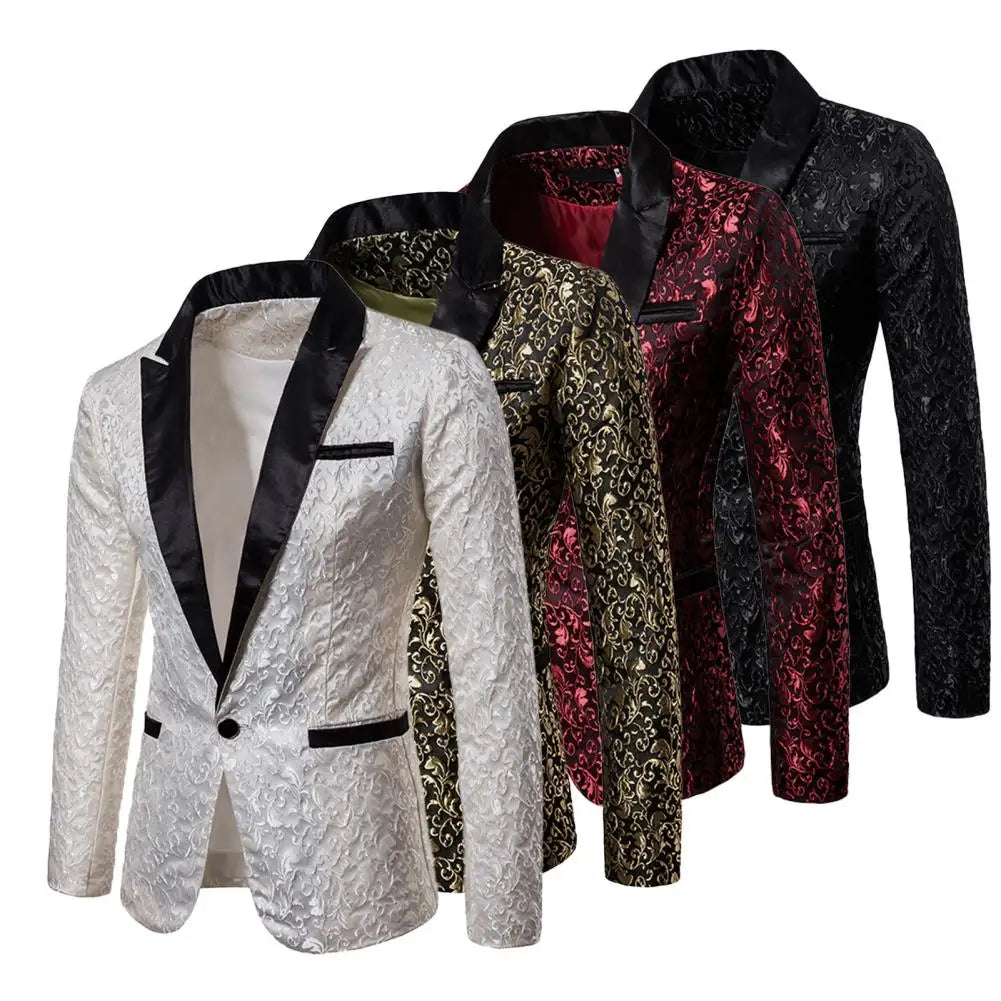 Luxury Men Jacquard Single Button Slim Fit Turndown Collar High Quality Wedding Banquet Men Jacket Coat