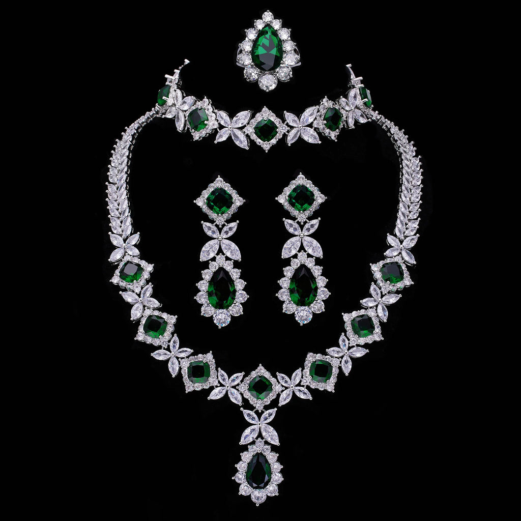 2024 Top 4 Piece Set Dubai Cubic Zirconia Tassel Drop Big Bridal Necklace Bridal Party Luxury Jewelry Set