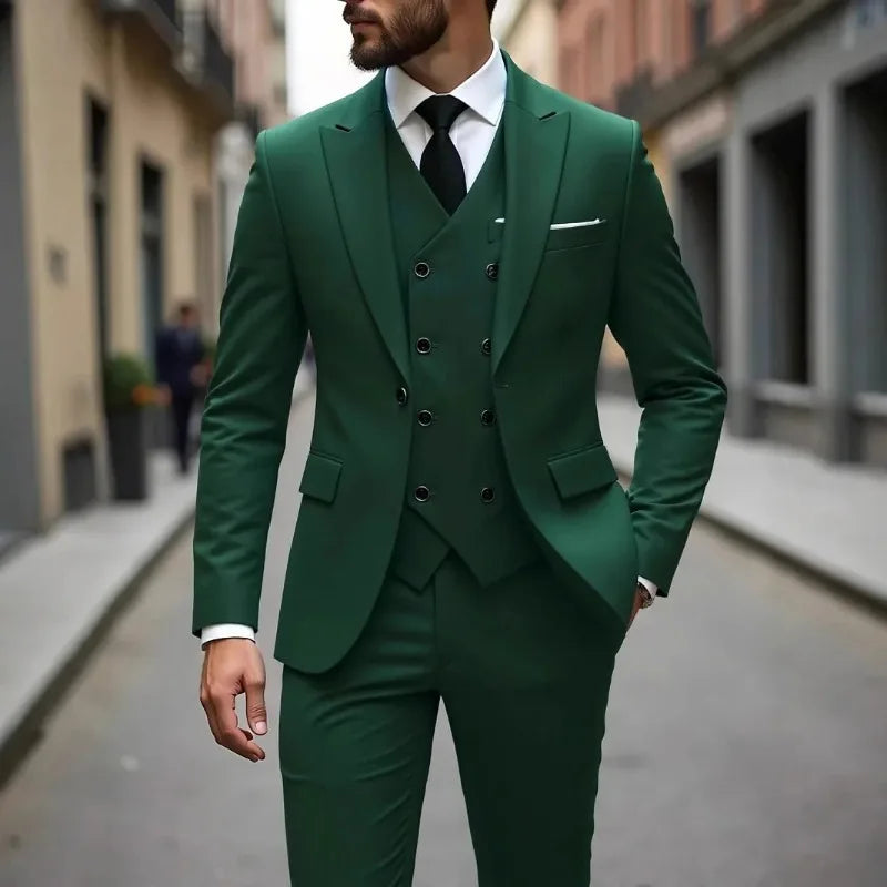 ManSuitOutfit Thin Simple Solid Color Single-breasted Male Suits British Style Long Sleeve Pocket MenSet wedding suits for men