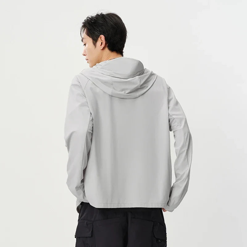 Men Jacket UV Protection Cool Feeling Breathable Knit Elastic Hooded 2026 Summer Comfortable Outdoor Fashion Top