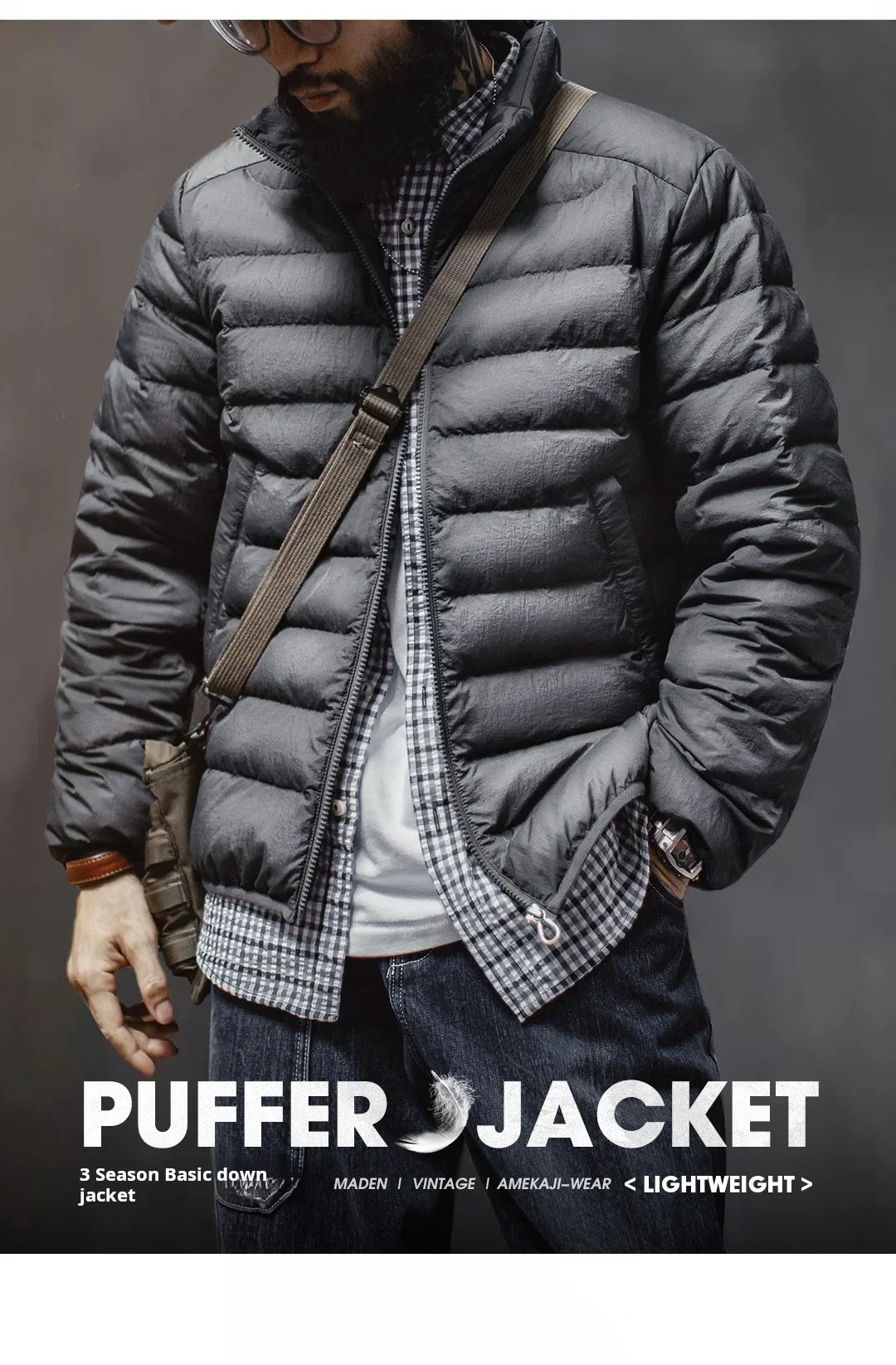 Winter Men's Stand-up Collar Down Jacket Lightweight Hydrophobic White Duck Down Filling Coat Warm Inner Layer for Fall