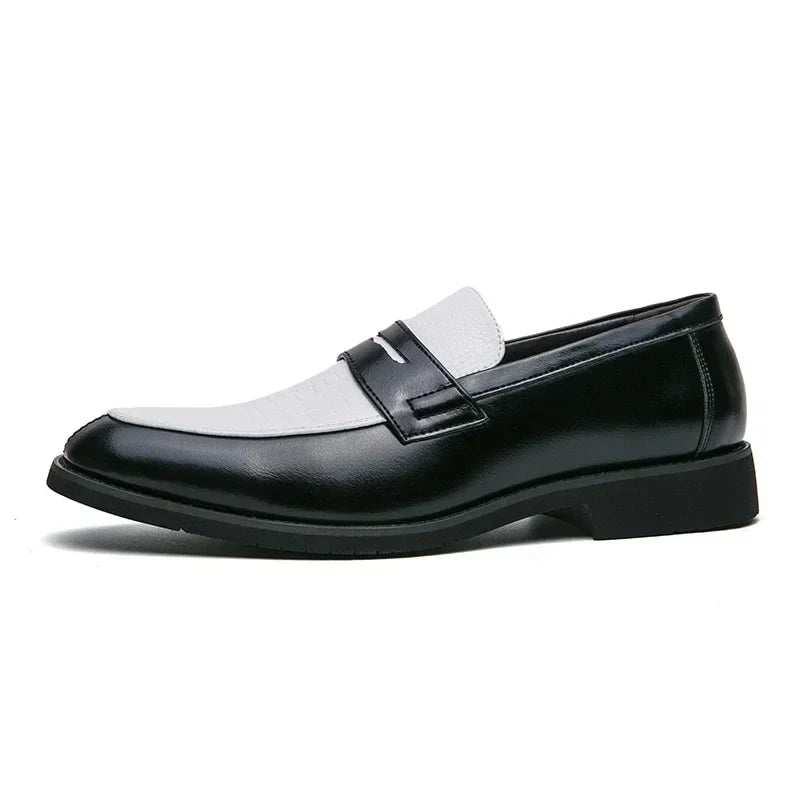 Fashion Color Mixed Mens Party Loafers Black White Business Leather Shoes Luxury Goods Summer New Coffee White Slip-On Shoes