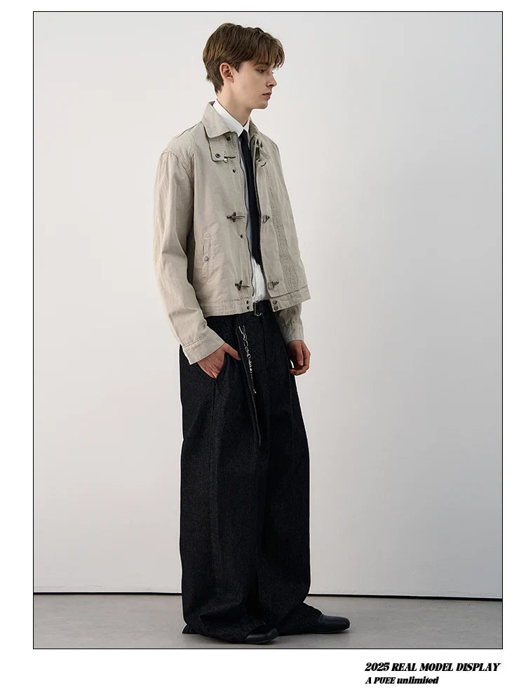 Retro Black Gothic High Street Airplane Buckle Jacket for Men and Women Korean Fashion Y2k American Retro Casual Jacket