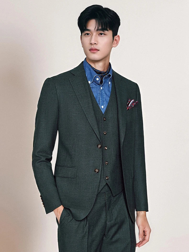 Men's Dark Green Suit Business Casual Wedding Suit Blazer & Pant Set Groom Tuxedo Alternative for Professional Office & Ceremony