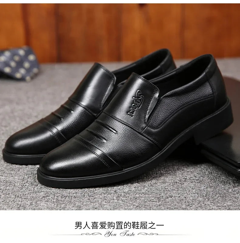 Men's Genuine Cow Leather Shoes Business Casual Shoes With Triple-Stitched Soles For Middle-Aged And Elderly Men 2025
