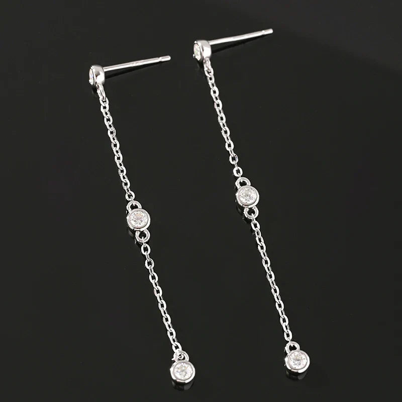 2.5mm Bubbles Tassel All Moissanite Drop Earrings for Women Sparkling Round Cut Female Jewelry S925 Sterling Silver