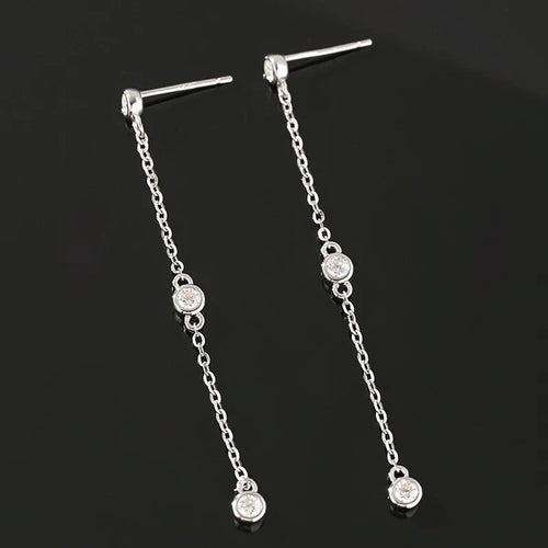 2.5mm Bubbles Tassel All Moissanite Drop Earrings for Women Sparkling Round Cut Female Jewelry S925 Sterling Silver