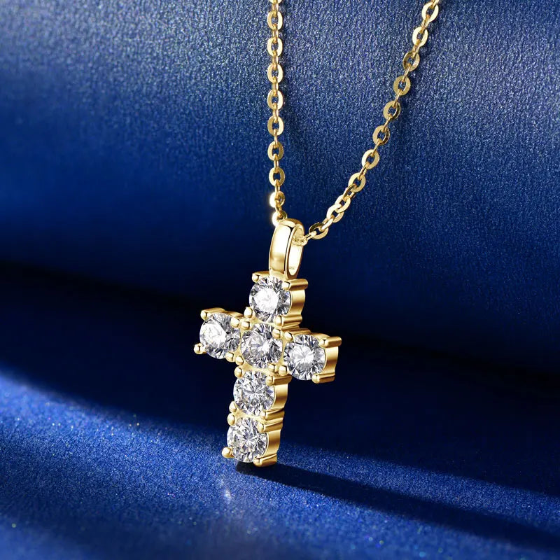 925 Sterling Silver Vintage Cross Pendant Necklace Certified 3.5mm Moissanite Necklace For Women Classic Fine Jewellry