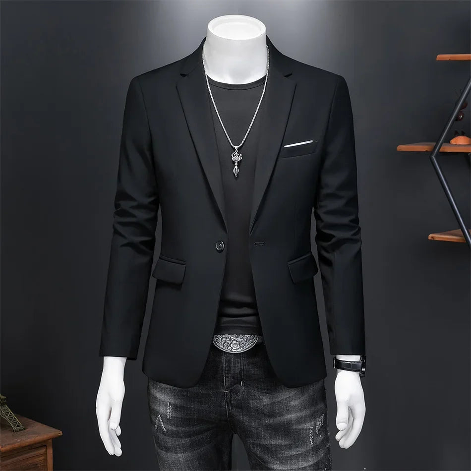 Plus Size 6XL-M Fashion Mens Solid Color Suit Jacket High Quality Business Slim Fit Casual Blazers Formal Social Wedding Tuxedo