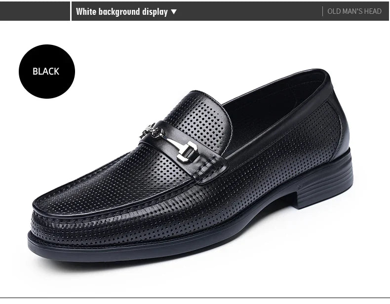 LAORENTOU men's bean shoes, genuine leather hollow out breathable business casual dad leather sandals, soft soled loafers10790DW