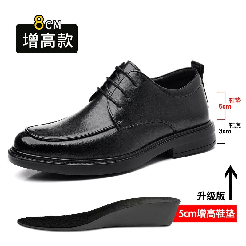 Leather Shoes Men's Four Seasons Business Formal British Casual Commuting Style Black Heightening Wedding Groom's Shoes New