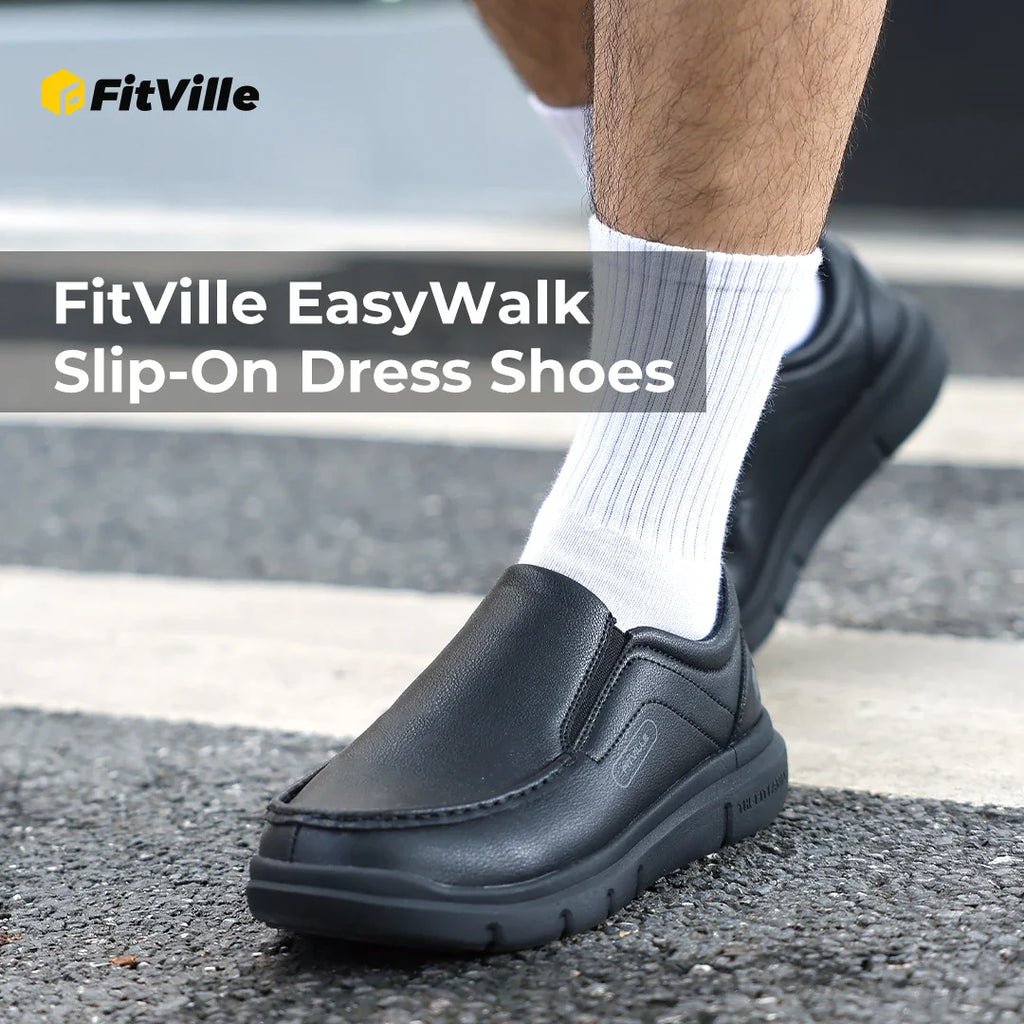 Men'S Slip-On Casual Shoes Leather Shoe Wide Width 2E Lightweight For Swollen Feet With Arch Support Pain Relief