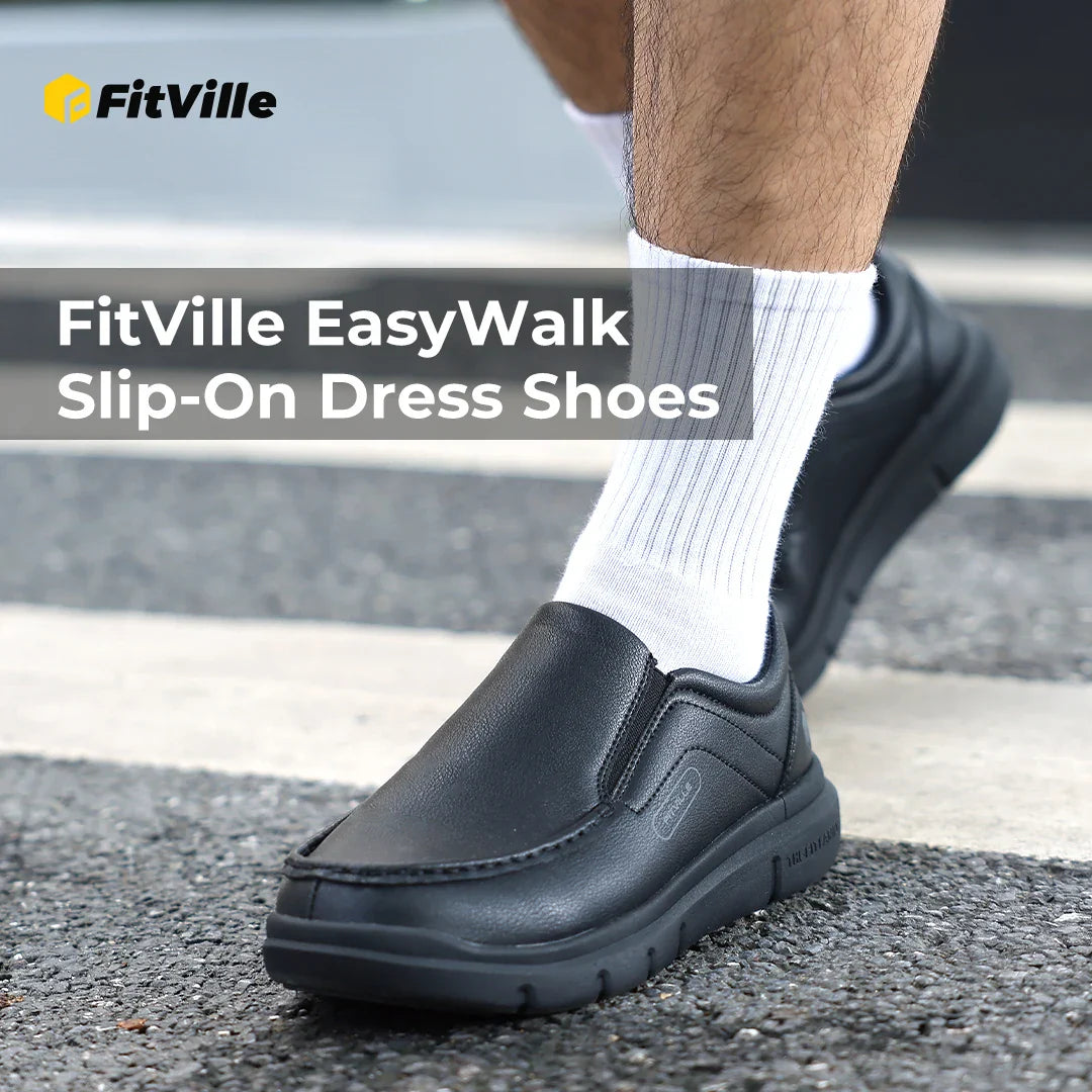 Men'S Slip-On Casual Shoes Leather Shoe Wide Width 2E Lightweight For Swollen Feet With Arch Support Pain Relief