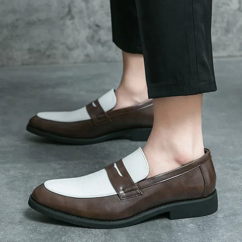 Fashion Color Mixed Mens Party Loafers Black White Business Leather Shoes Luxury Goods Summer New Coffee White Slip-On Shoes