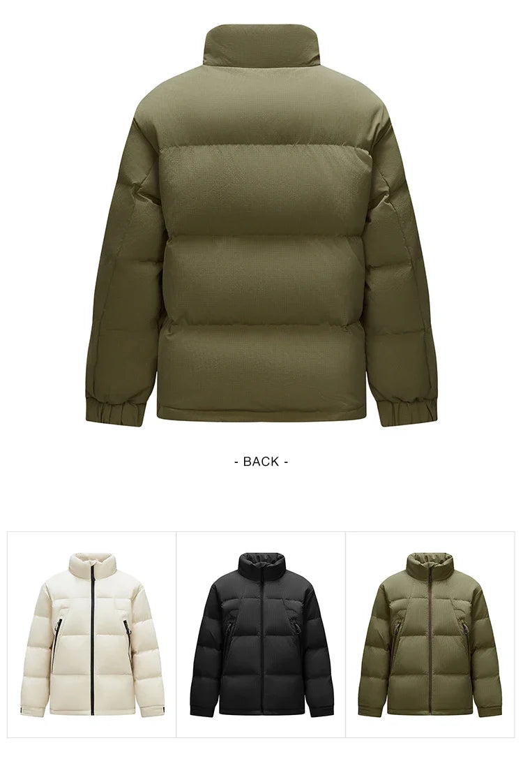 Down Jacket Men Textured Loose Stand Collar Puffer Versatile 2025 Winter Man Clothes Warm Outerwear