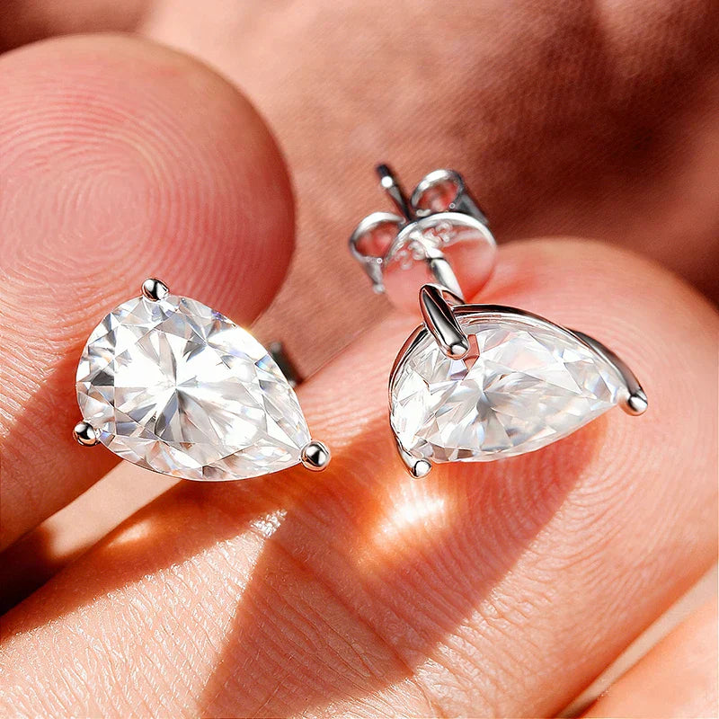 0.5CT 1CT Pear Cut Certified Moissanite Stud Earrings for Women 100% 925 Sterling Silver Plated 18k Gold Wedding Jewelry